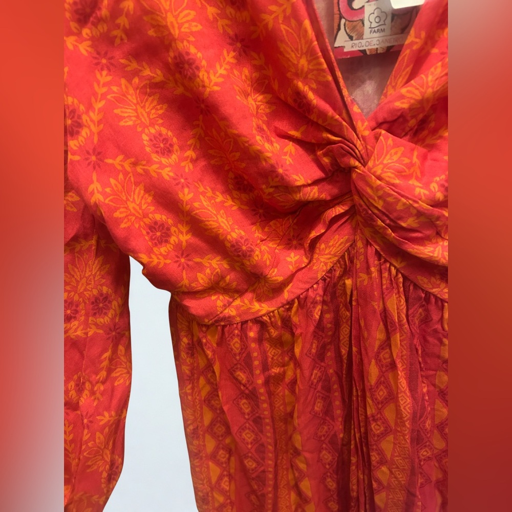 🔥Stunning Farm Rio NWT Size Large Tropical Midi Dress with Sleeves – Vibrant - Picture 5 of 10